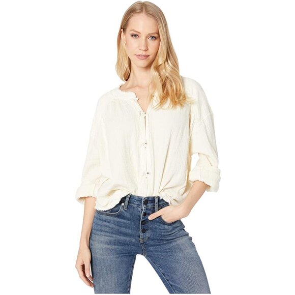 Free People Medium Button Top Cardigan Cream Moving Mountains Blouse Anthropolog - Picture 4 of 16